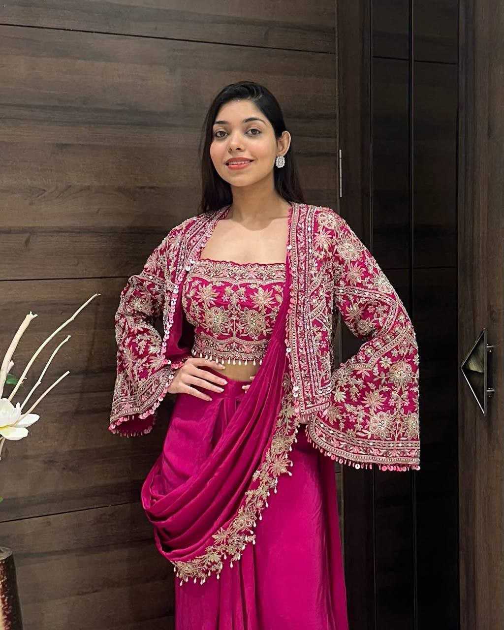 Ynf Chinon Silk KESH516 9250 Sarees Wholesale Ready To Wear Sarees Party Wear Sarees Fancy Sarees Embroidered Sarees Saree with Jacket Manufacturer