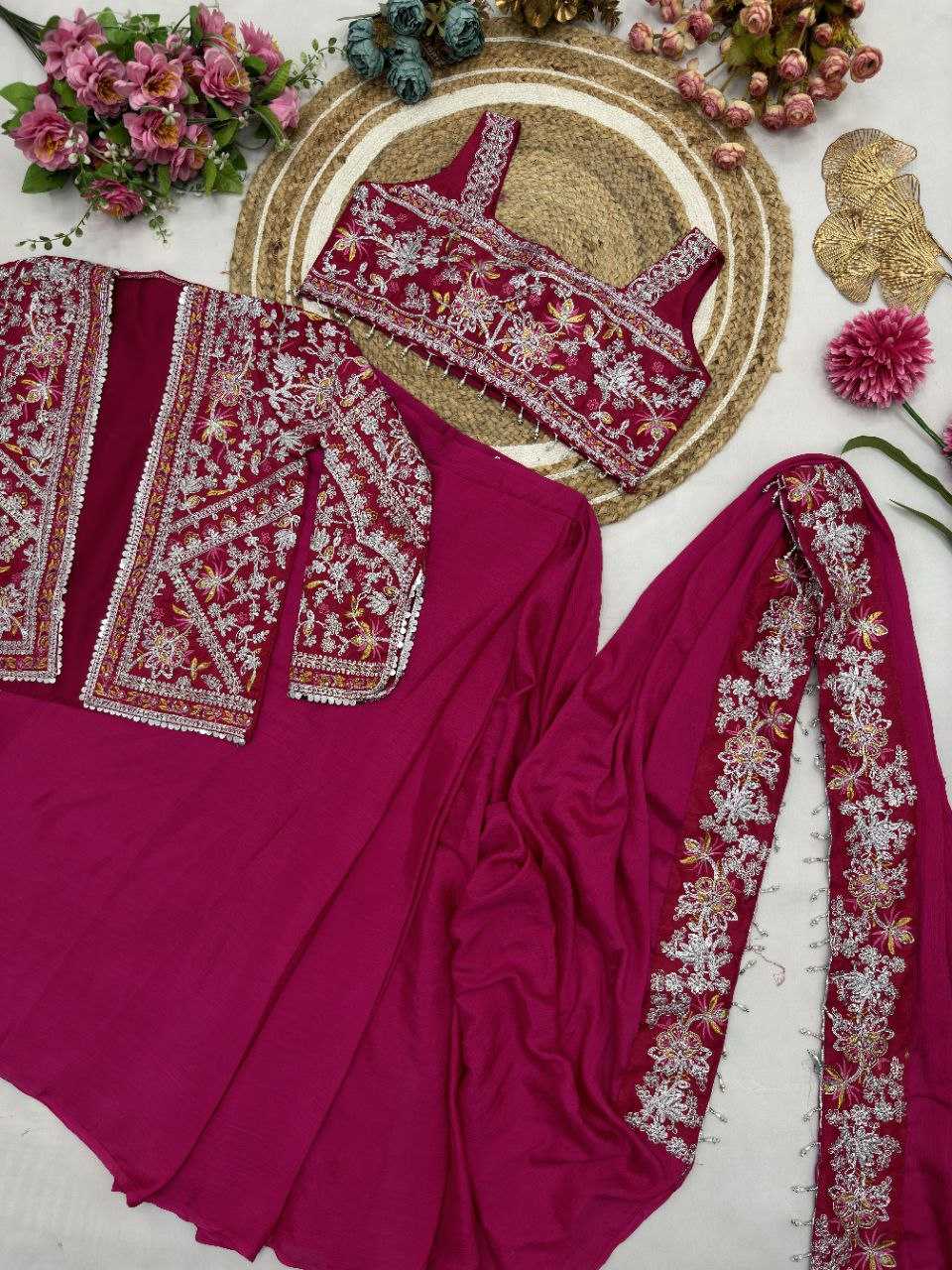 Ynf Chinon Silk KESH516 9250 Sarees Wholesale Ready To Wear Sarees Party Wear Sarees Fancy Sarees Embroidered Sarees Saree with Jacket Manufacturer