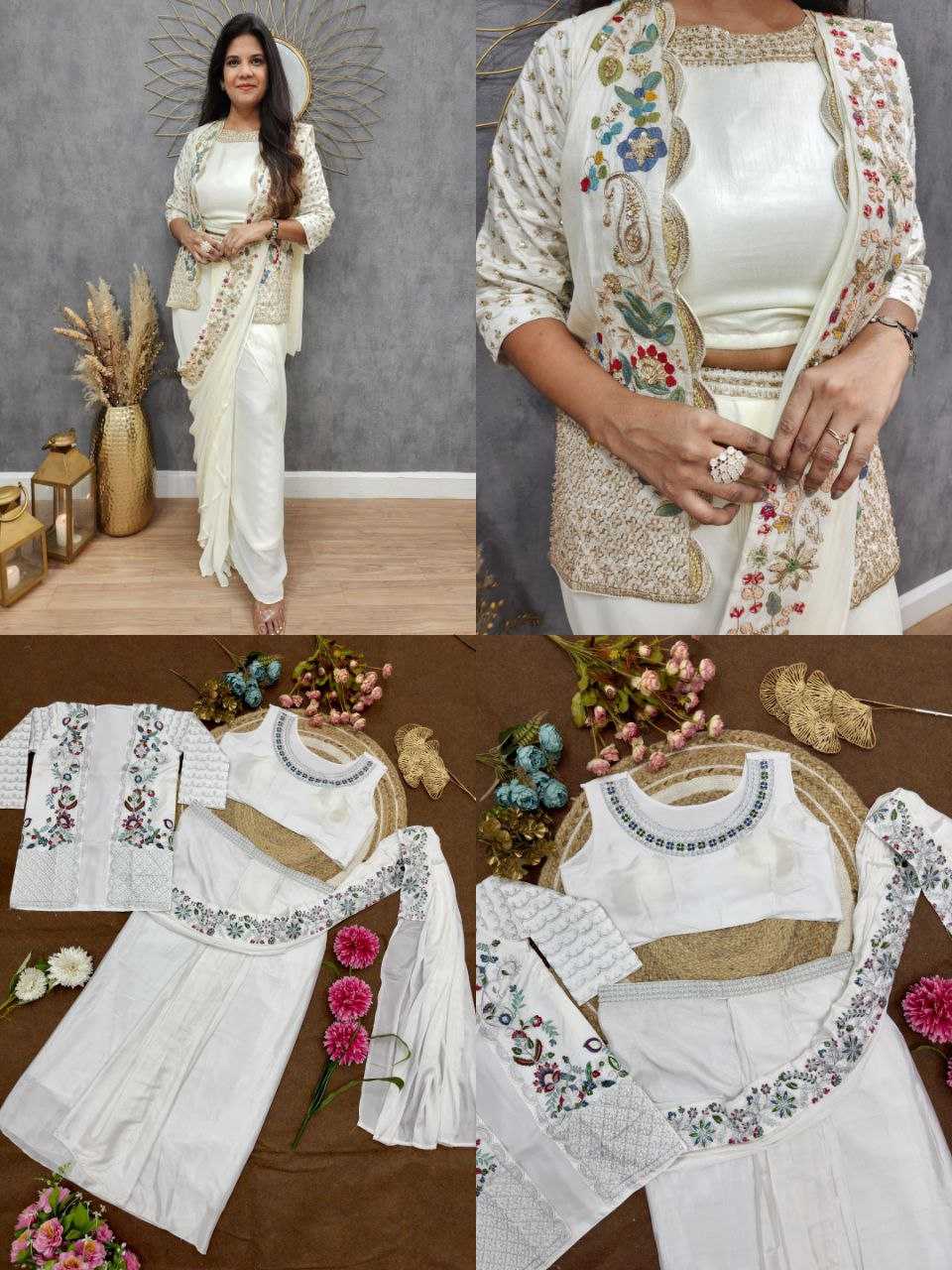 Ynf Chinon Silk KESH516 9256 Sarees Wholesale Ready To Wear Sarees Party Wear Sarees Fancy Sarees Sequence Sarees Embroidered Sarees Saree with Jacket Manufacturer