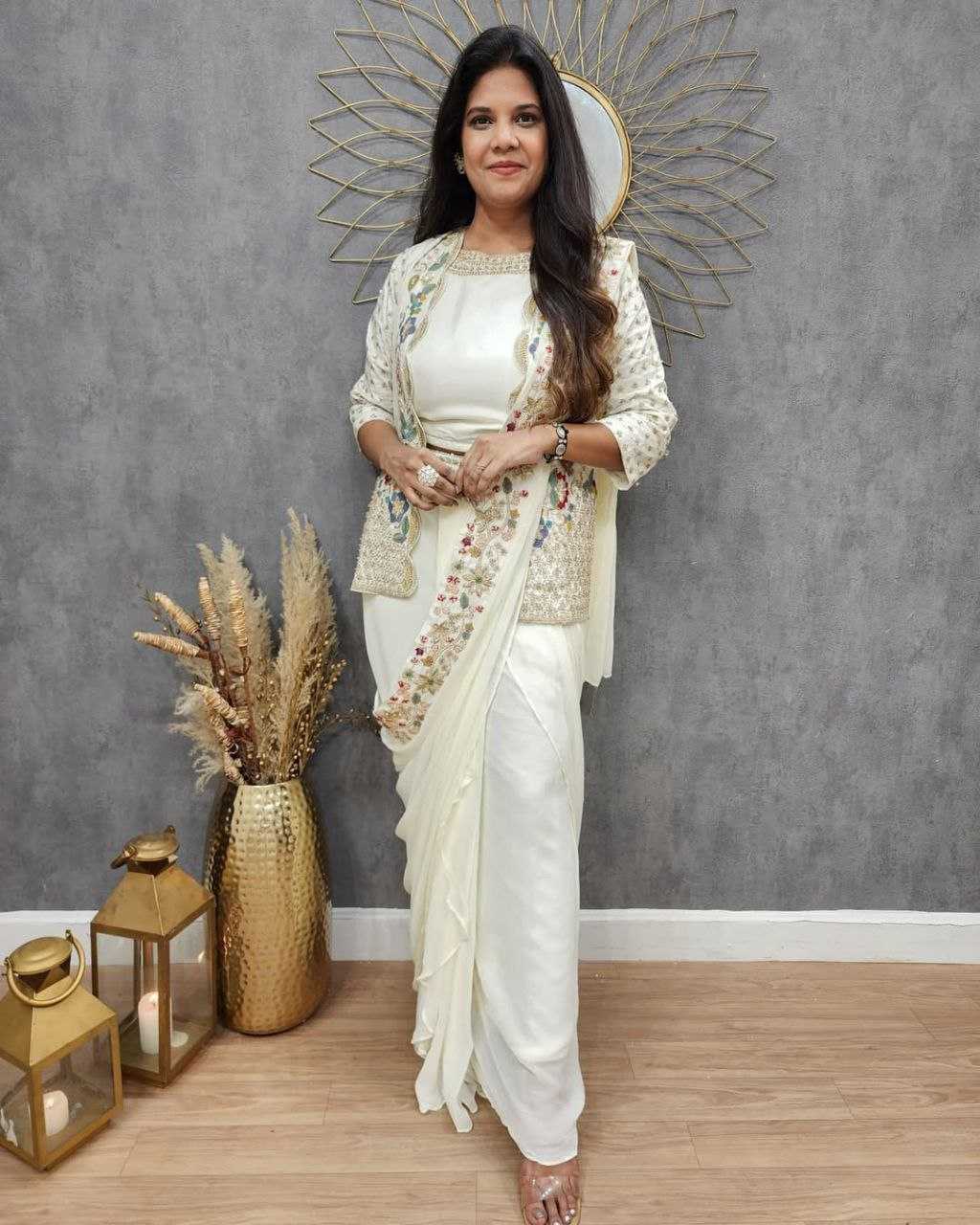 Ynf Chinon Silk KESH516 9256 Sarees Wholesale Ready To Wear Sarees Party Wear Sarees Fancy Sarees Sequence Sarees Embroidered Sarees Saree with Jacket Manufacturer