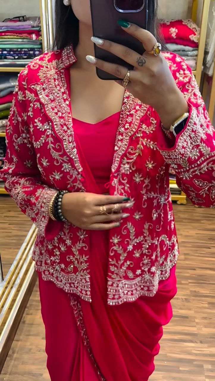Ynf Chinon Silk KESH516 9259 Sarees Wholesale Ready To Wear Sarees Party Wear Sarees Fancy Sarees Saree with Jacket Manufacturer