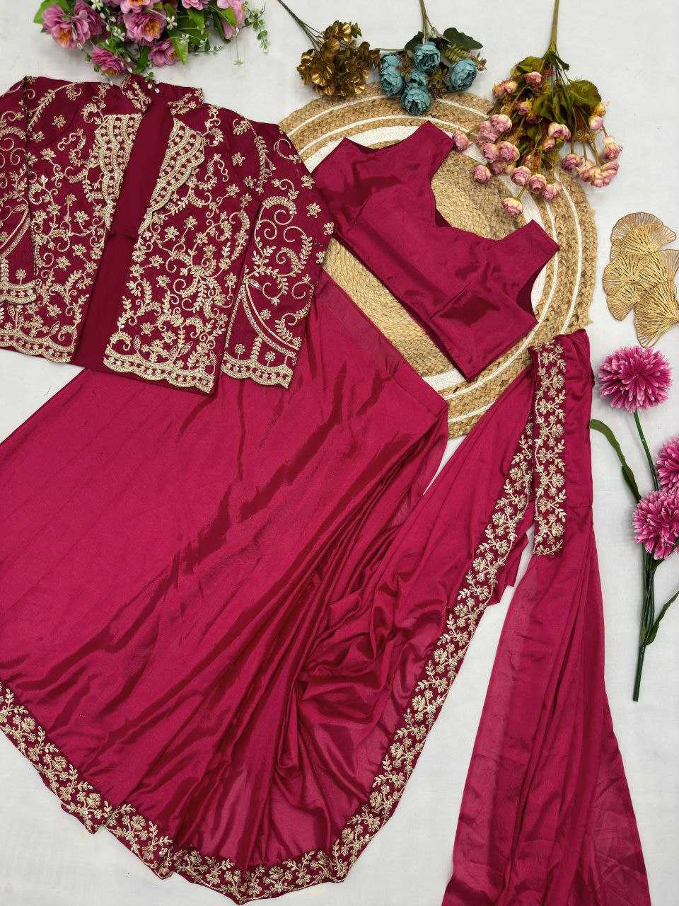 Ynf Chinon Silk KESH516 9259 Sarees Wholesale Ready To Wear Sarees Party Wear Sarees Fancy Sarees Saree with Jacket Manufacturer