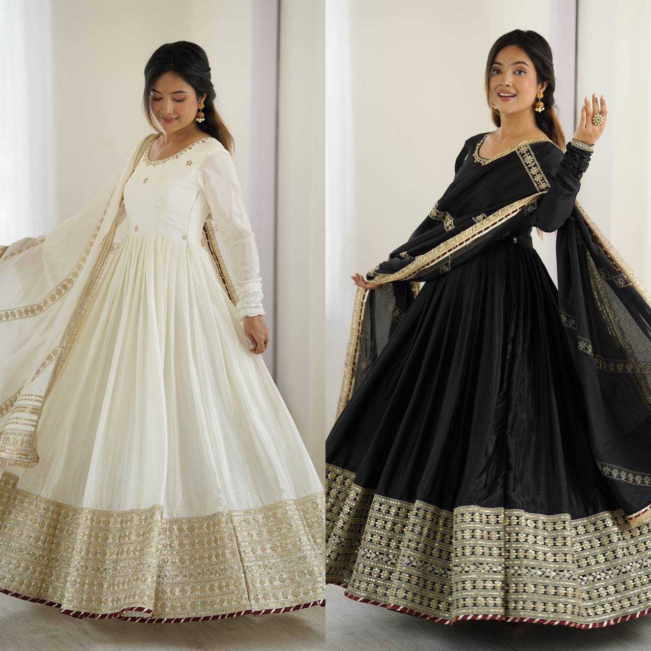 Ynf Chinon Silk RIN133 27 Gowns Wedding Collections Festive Collections Wholesale Silk Gowns Gown With Dupatta Sequin Gowns Manufacturer