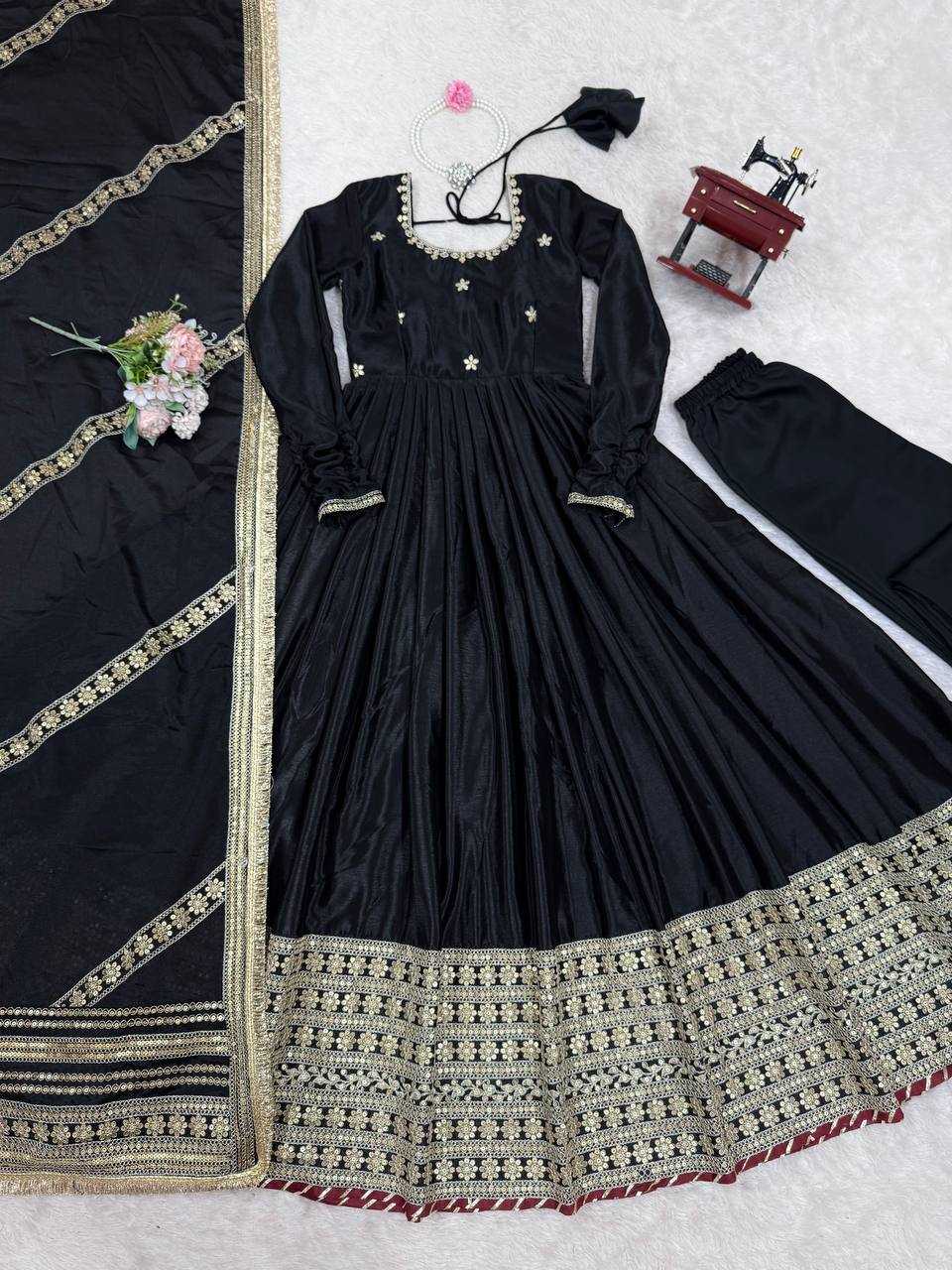 Ynf Chinon Silk RIN133 27 Gowns Wedding Collections Festive Collections Wholesale Silk Gowns Gown With Dupatta Sequin Gowns Manufacturer