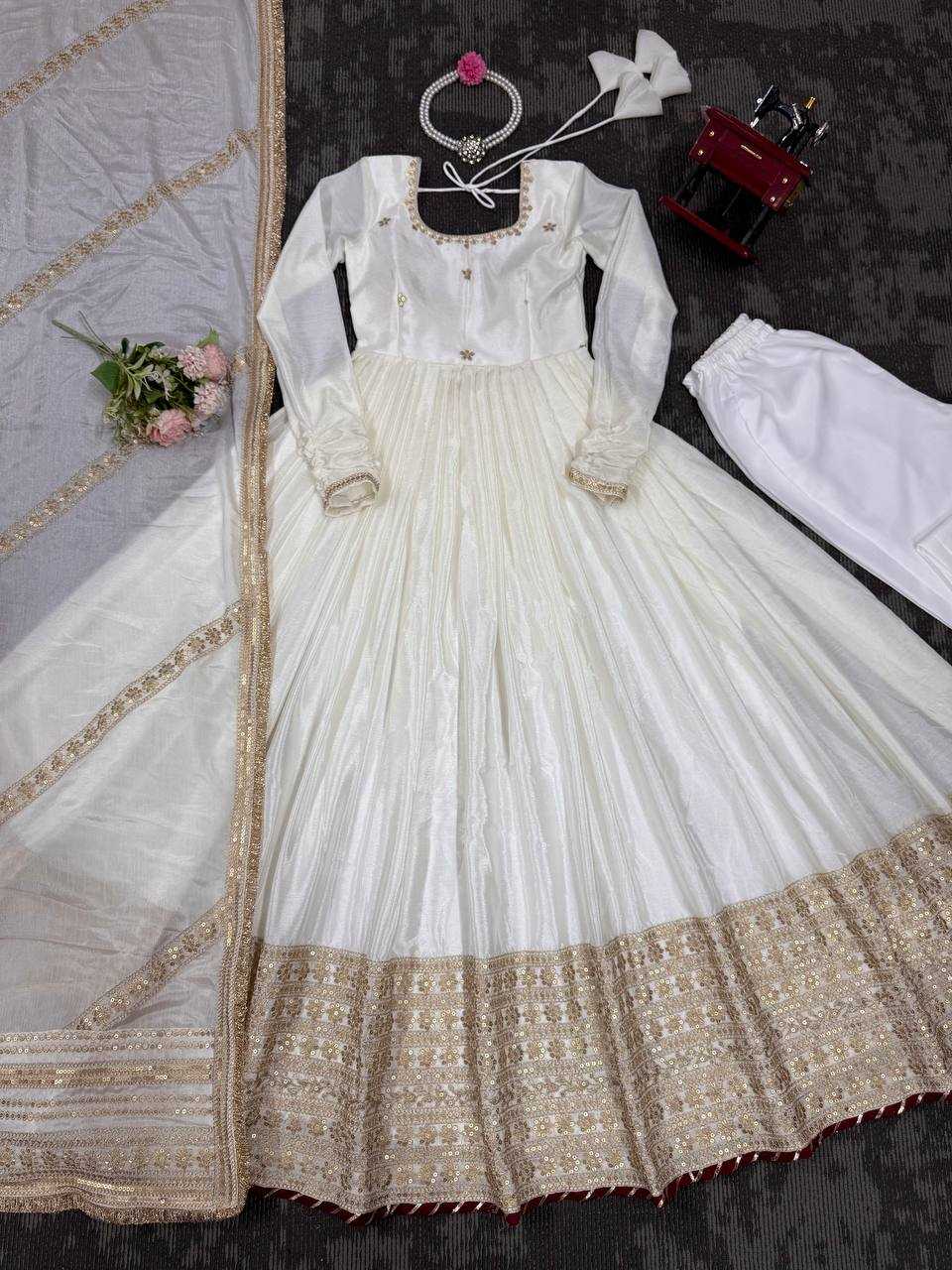 Ynf Chinon Silk RIN133 27 Gowns Wedding Collections Festive Collections Wholesale Silk Gowns Gown With Dupatta Sequin Gowns Manufacturer