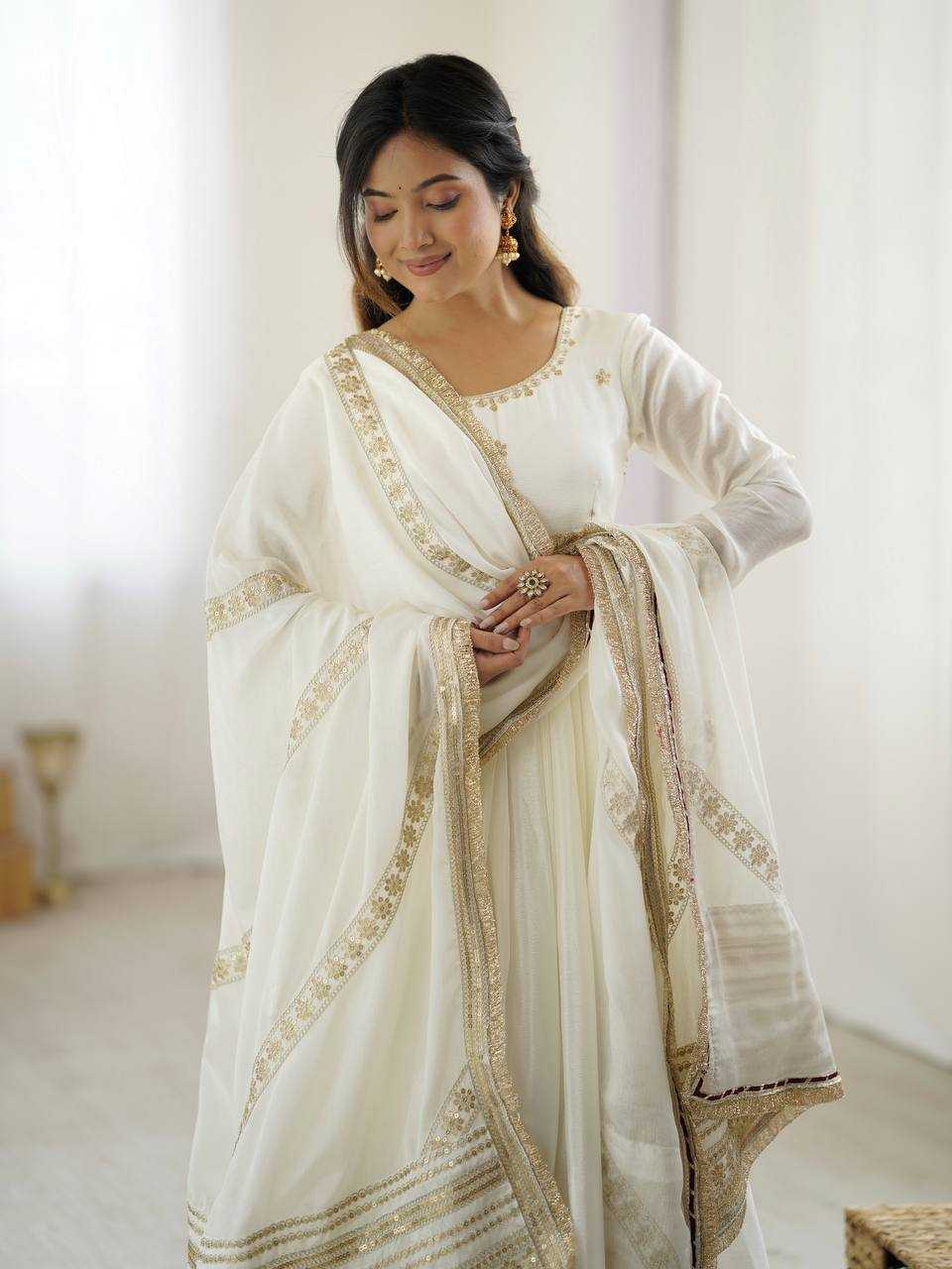 Ynf Chinon Silk RIN133 27 Gowns Wedding Collections Festive Collections Wholesale Silk Gowns Gown With Dupatta Sequin Gowns Manufacturer