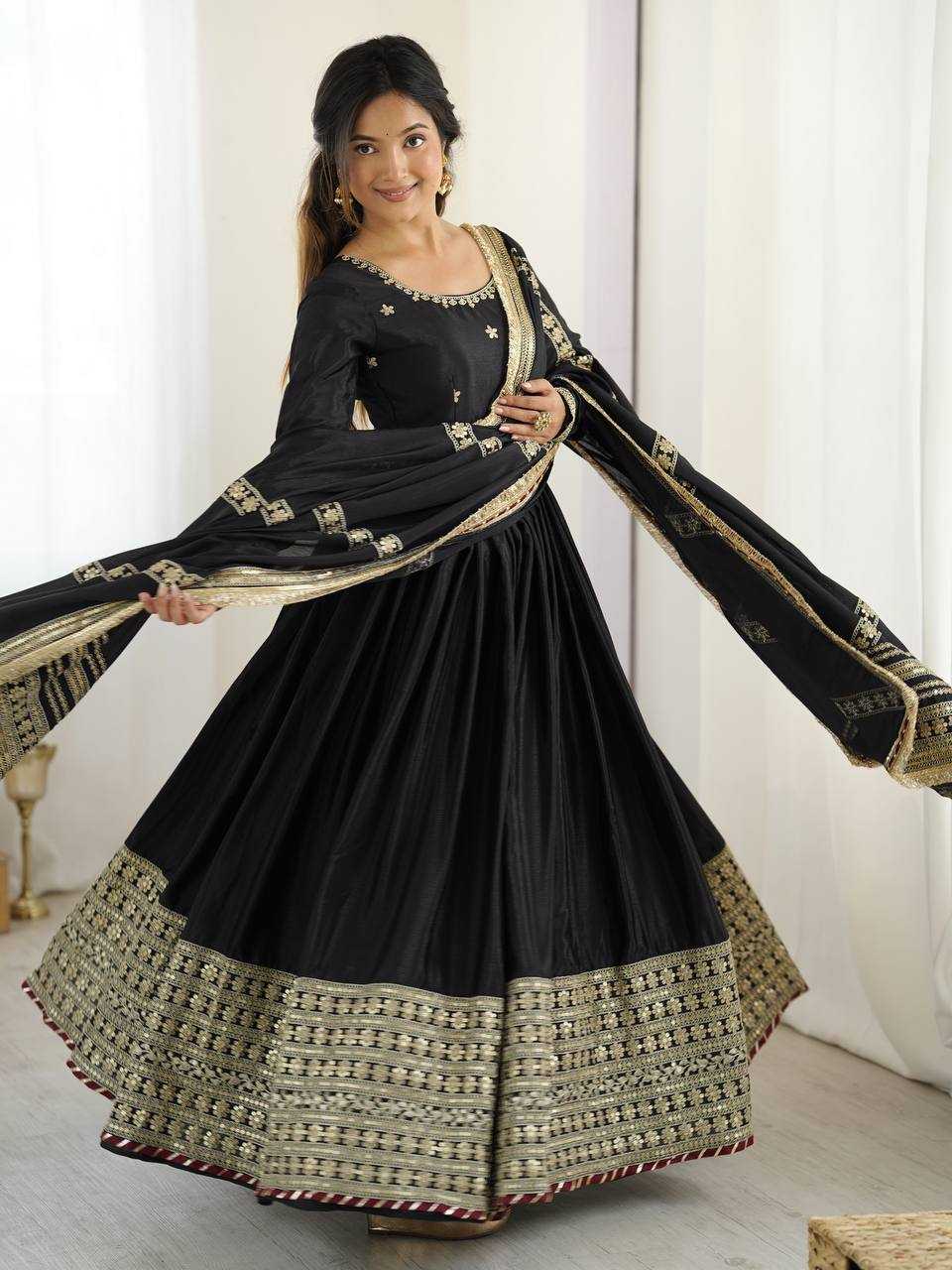Ynf Chinon Silk RIN133 27 Gowns Wedding Collections Festive Collections Wholesale Silk Gowns Gown With Dupatta Sequin Gowns Manufacturer
