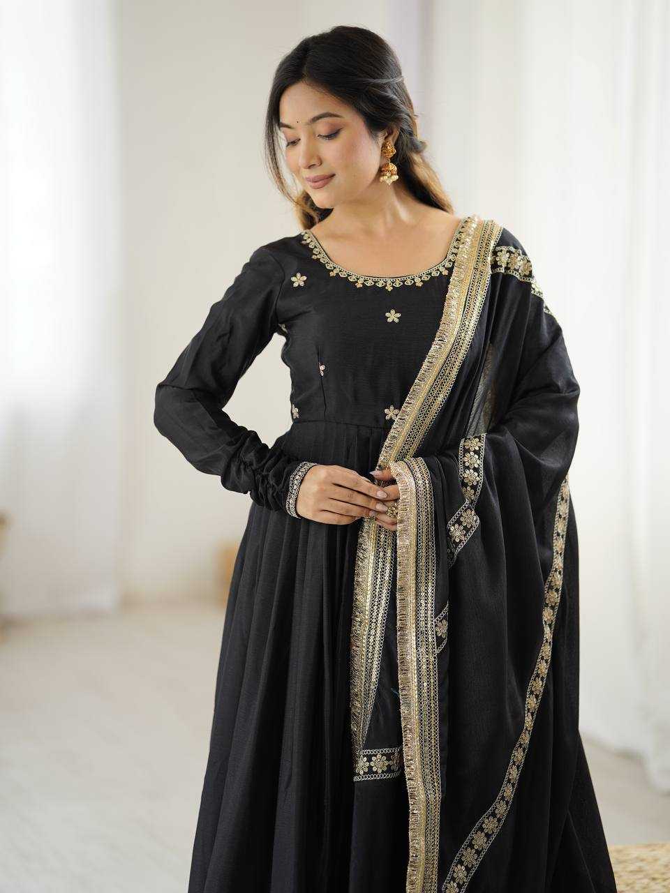Ynf Chinon Silk RIN133 27 Gowns Wedding Collections Festive Collections Wholesale Silk Gowns Gown With Dupatta Sequin Gowns Manufacturer