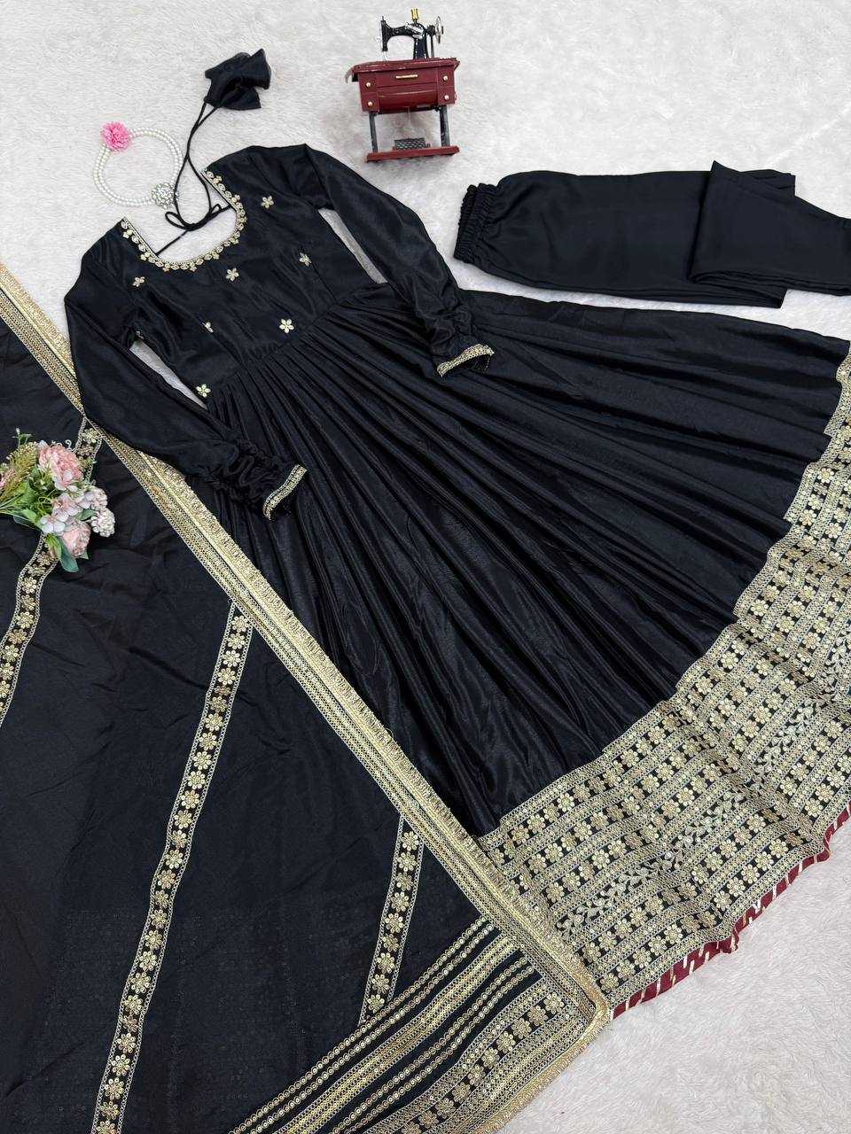 Ynf Chinon Silk RIN133 27 Gowns Wedding Collections Festive Collections Wholesale Silk Gowns Gown With Dupatta Sequin Gowns Manufacturer