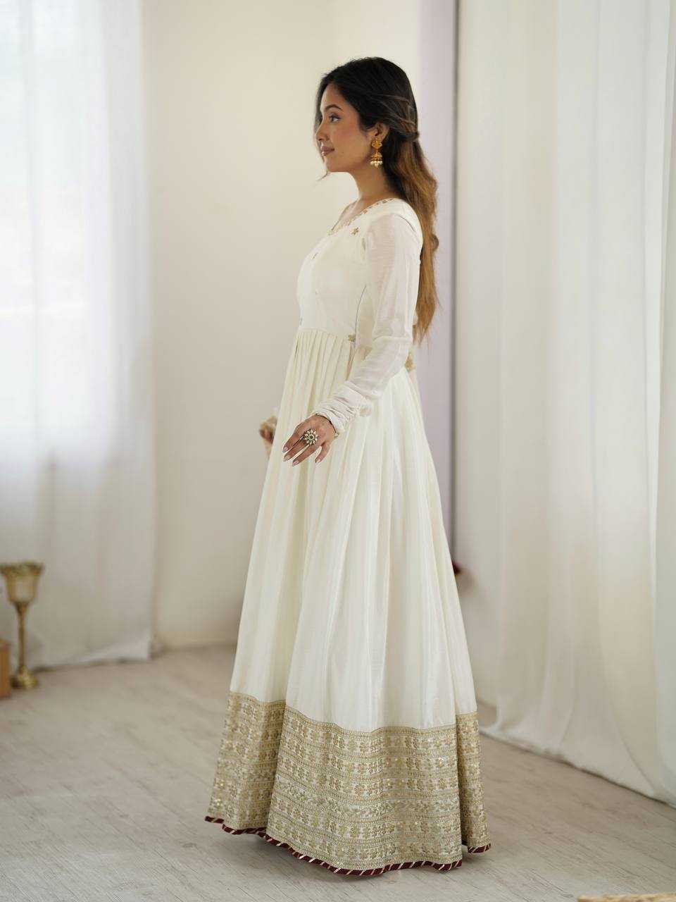 Ynf Chinon Silk RIN133 27 Gowns Wedding Collections Festive Collections Wholesale Silk Gowns Gown With Dupatta Sequin Gowns Manufacturer