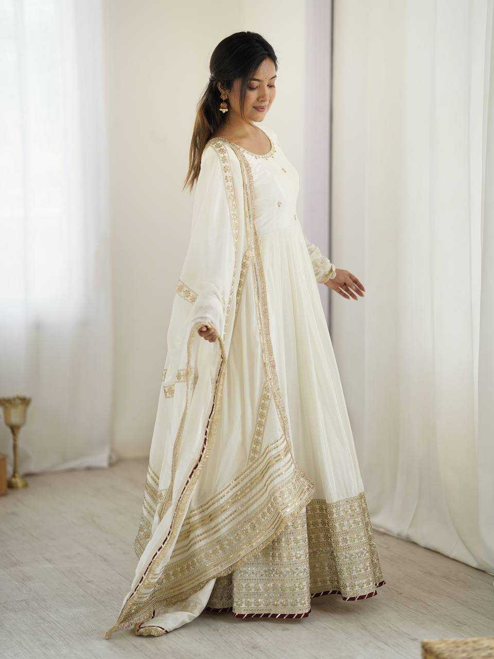Ynf Chinon Silk RIN133 27 Gowns Wedding Collections Festive Collections Wholesale Silk Gowns Gown With Dupatta Sequin Gowns Manufacturer