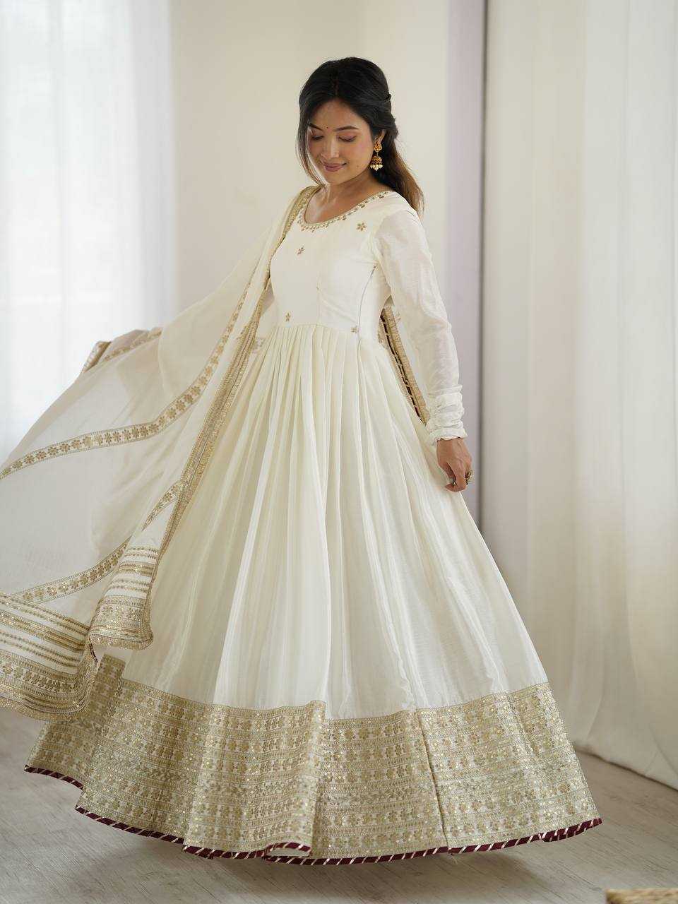 Ynf Chinon Silk RIN133 27 Gowns Wedding Collections Festive Collections Wholesale Silk Gowns Gown With Dupatta Sequin Gowns Manufacturer