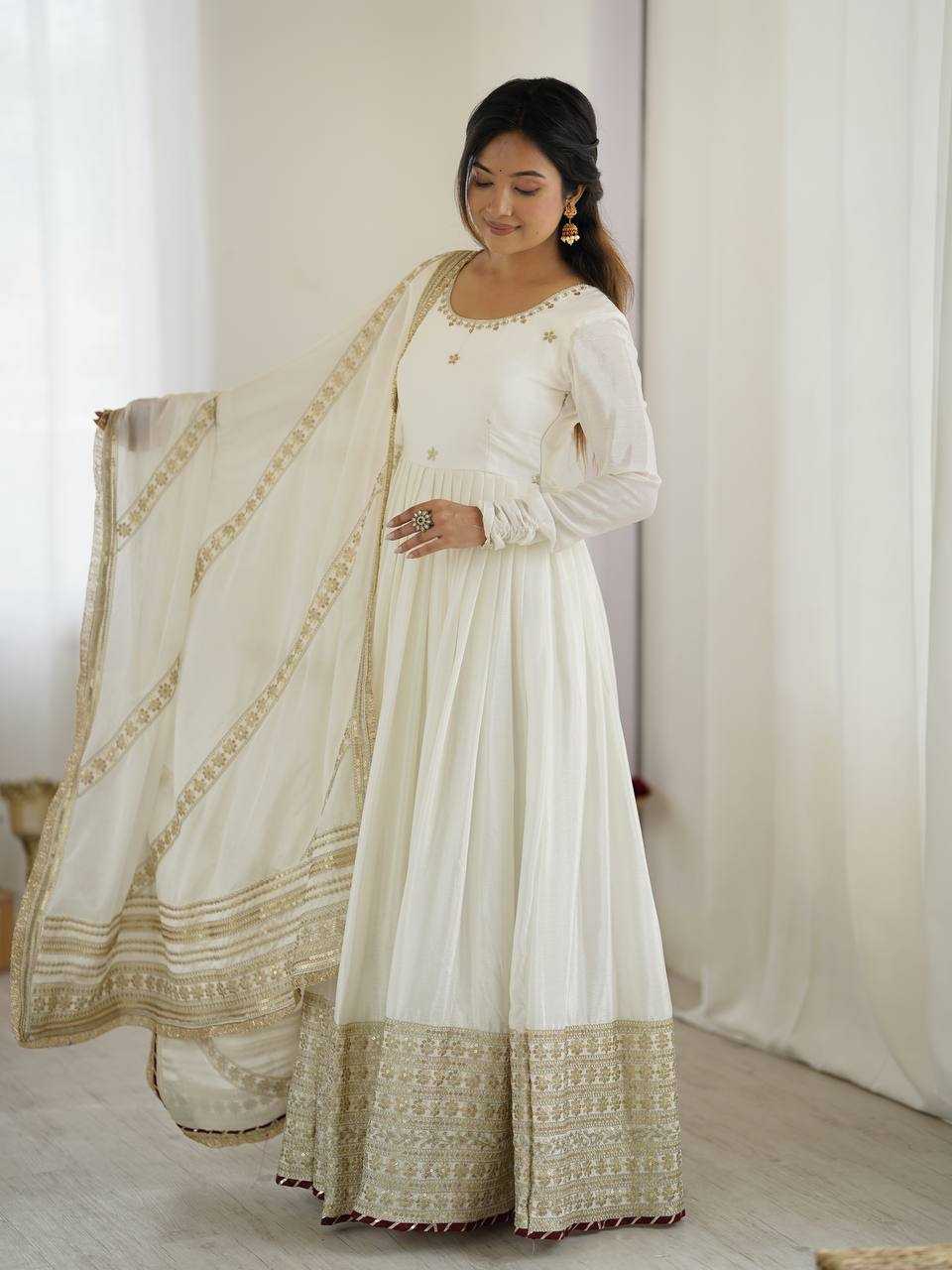 Ynf Chinon Silk RIN133 27 Gowns Wedding Collections Festive Collections Wholesale Silk Gowns Gown With Dupatta Sequin Gowns Manufacturer