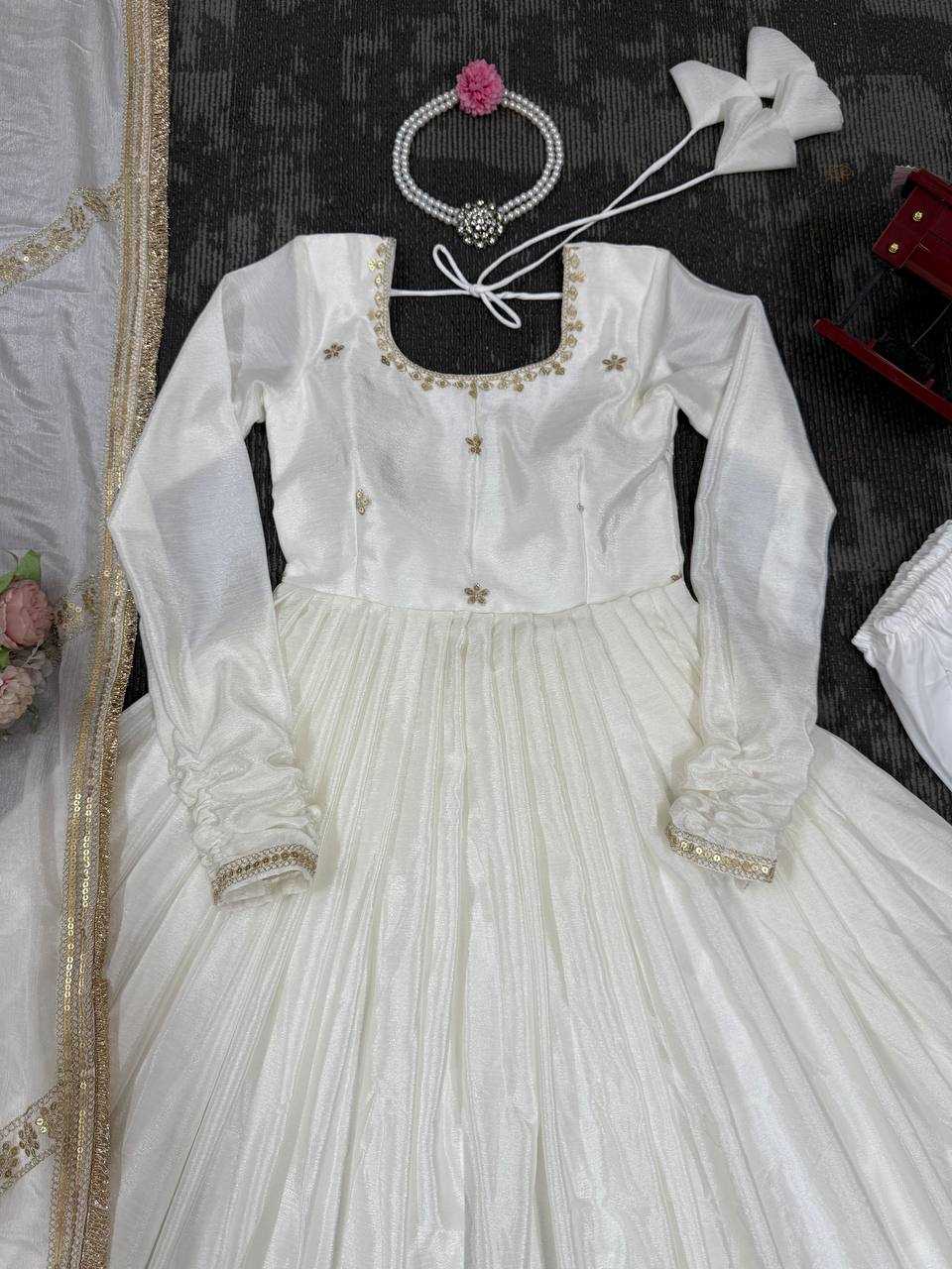Ynf Chinon Silk RIN133 27 Gowns Wedding Collections Festive Collections Wholesale Silk Gowns Gown With Dupatta Sequin Gowns Manufacturer
