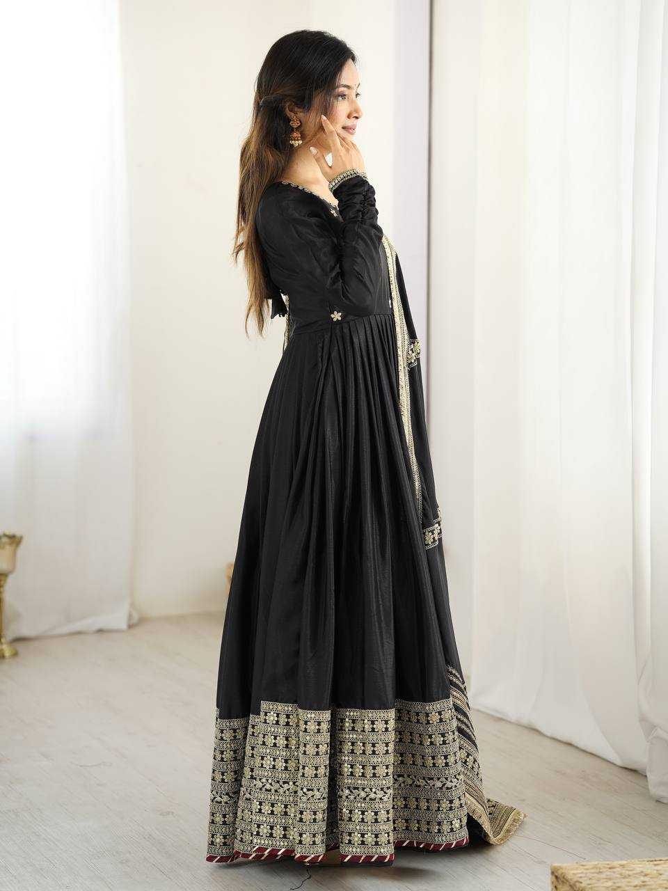 Ynf Chinon Silk RIN133 27 Gowns Wedding Collections Festive Collections Wholesale Silk Gowns Gown With Dupatta Sequin Gowns Manufacturer