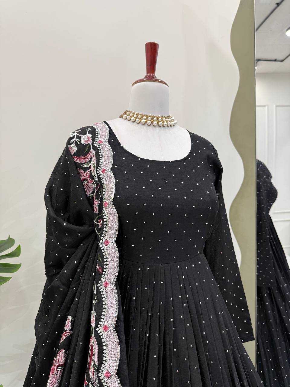 Ynf Chinon Silk RIN162 5873 Gowns Wedding Collections Festive Collections Wholesale Silk Gowns Gown With Dupatta Sequin Gowns Manufacturer