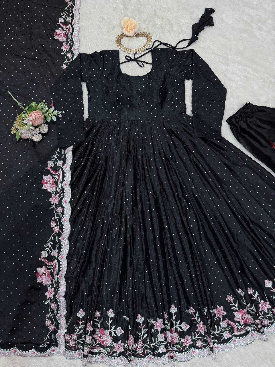 Ynf Chinon Silk RIN162 5873 Gowns Wedding Collections Festive Collections Wholesale Silk Gowns Gown With Dupatta Sequin Gowns Manufacturer