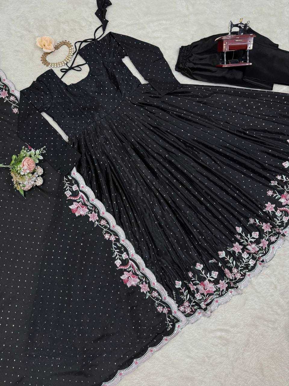 Ynf Chinon Silk RIN162 5873 Gowns Wedding Collections Festive Collections Wholesale Silk Gowns Gown With Dupatta Sequin Gowns Manufacturer