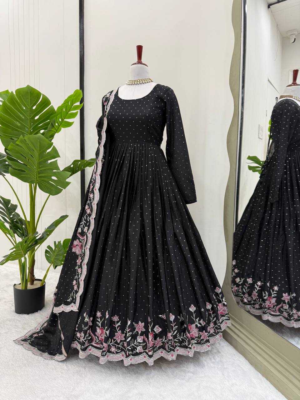 Ynf Chinon Silk RIN162 5873 Gowns Wedding Collections Festive Collections Wholesale Silk Gowns Gown With Dupatta Sequin Gowns Manufacturer