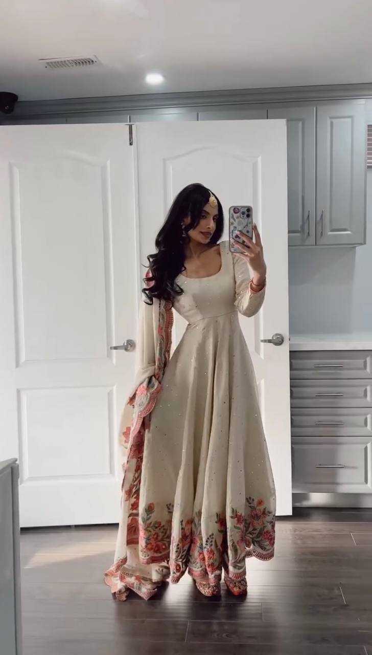 Ynf Chinon Silk RIN162 5873 Gowns Wedding Collections Festive Collections Wholesale Silk Gowns Gown With Dupatta Sequin Gowns Manufacturer