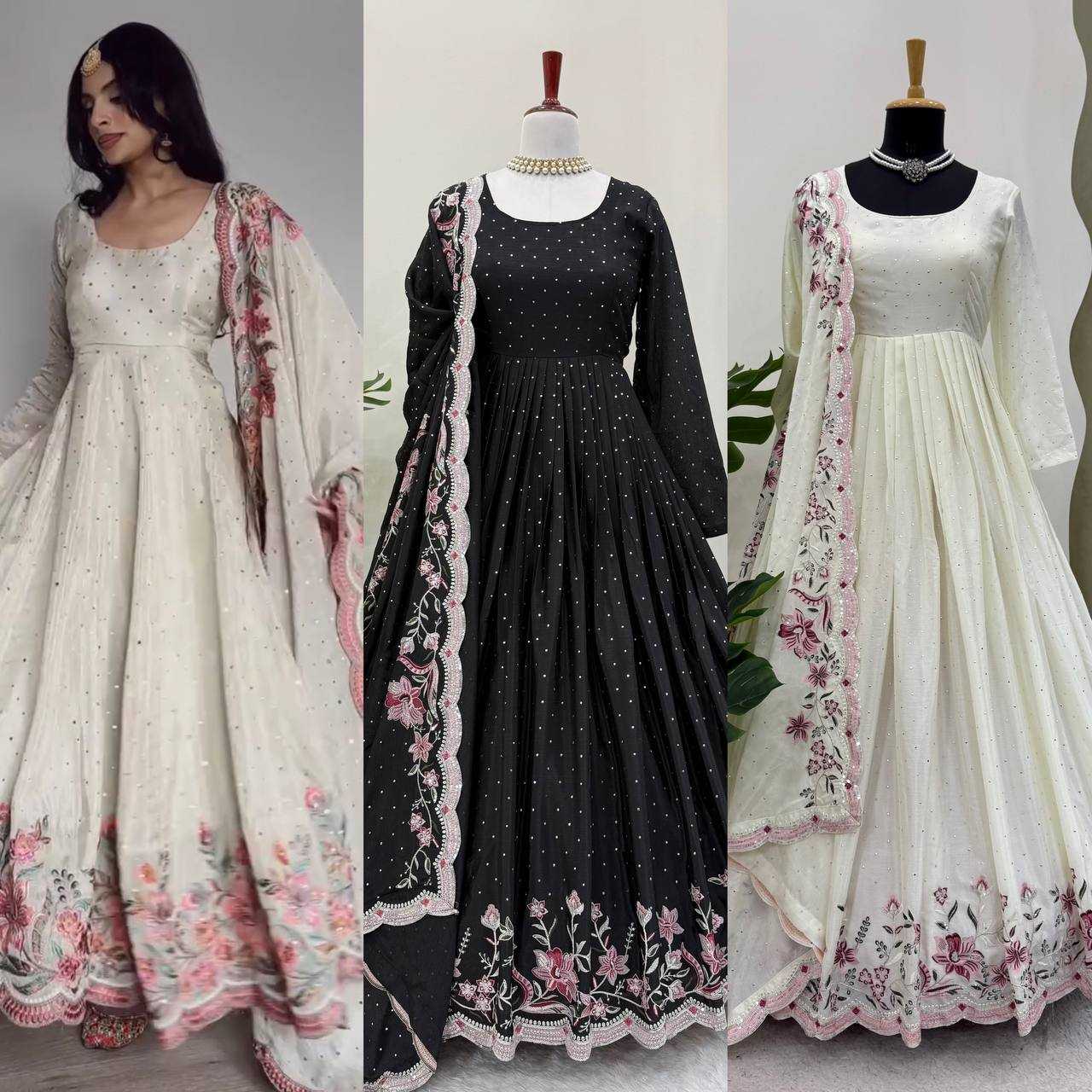 Ynf Chinon Silk RIN162 5873 Gowns Wedding Collections Festive Collections Wholesale Silk Gowns Gown With Dupatta Sequin Gowns Manufacturer