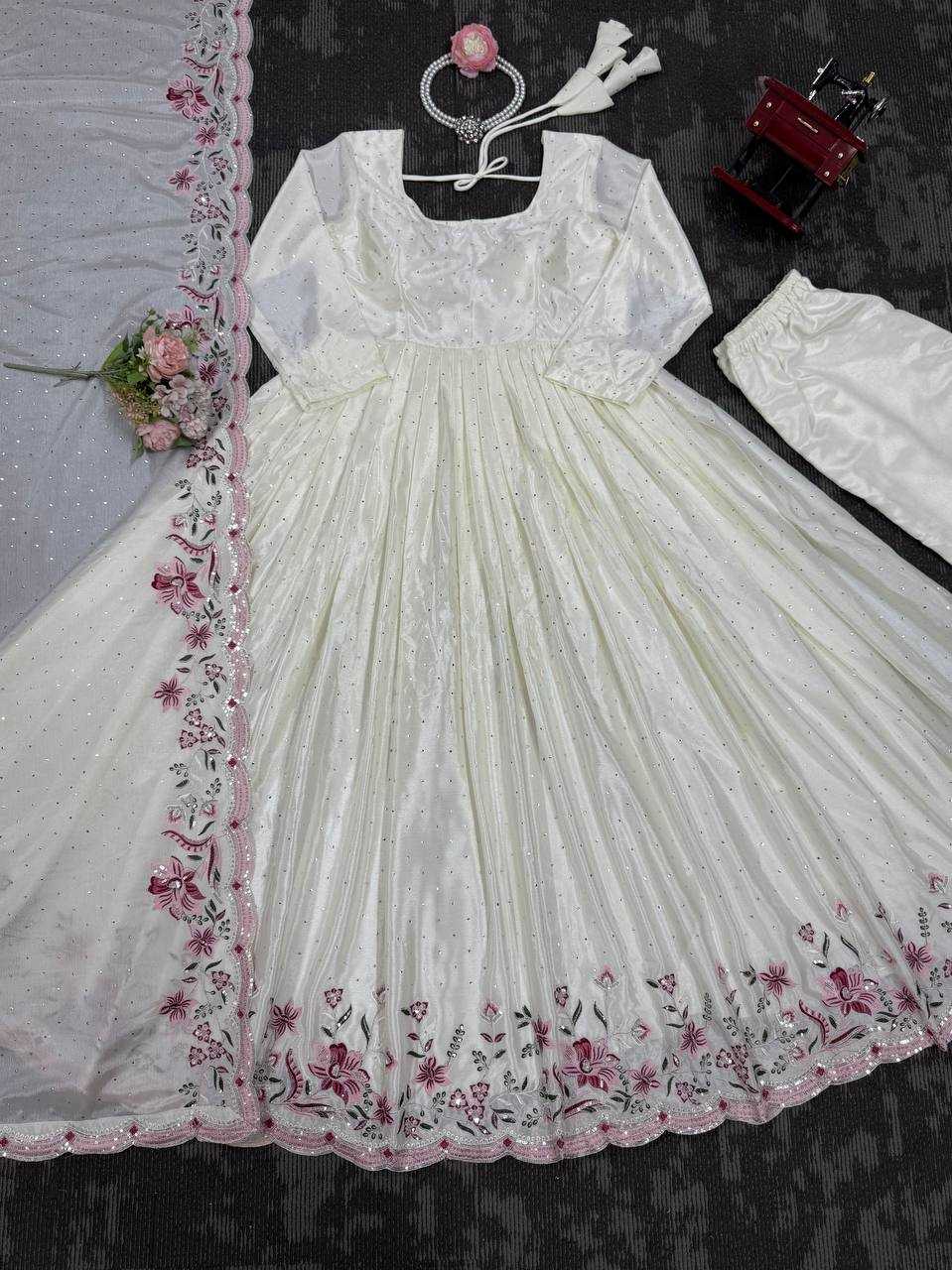 Ynf Chinon Silk RIN162 5873 Gowns Wedding Collections Festive Collections Wholesale Silk Gowns Gown With Dupatta Sequin Gowns Manufacturer