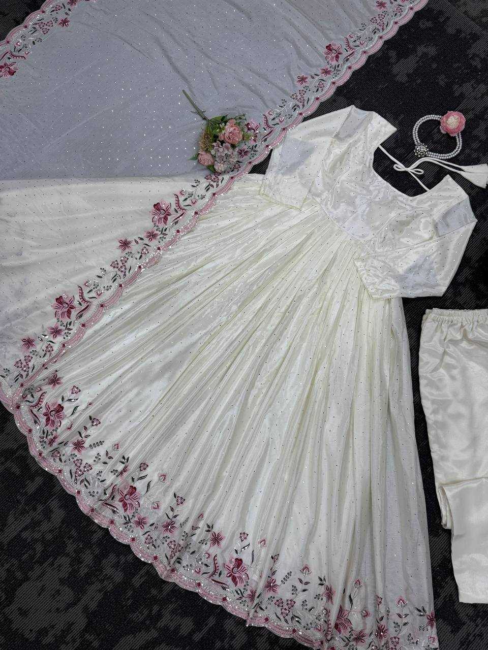Ynf Chinon Silk RIN162 5873 Gowns Wedding Collections Festive Collections Wholesale Silk Gowns Gown With Dupatta Sequin Gowns Manufacturer