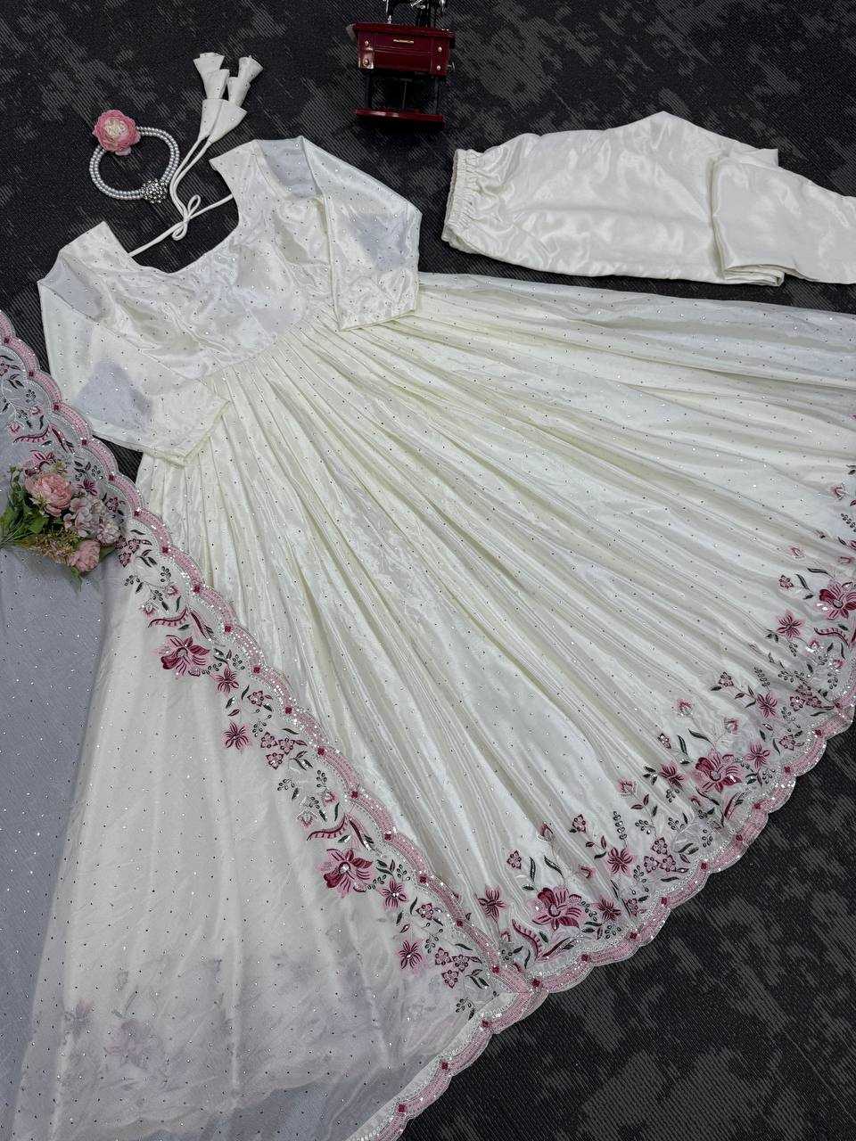 Ynf Chinon Silk RIN162 5873 Gowns Wedding Collections Festive Collections Wholesale Silk Gowns Gown With Dupatta Sequin Gowns Manufacturer