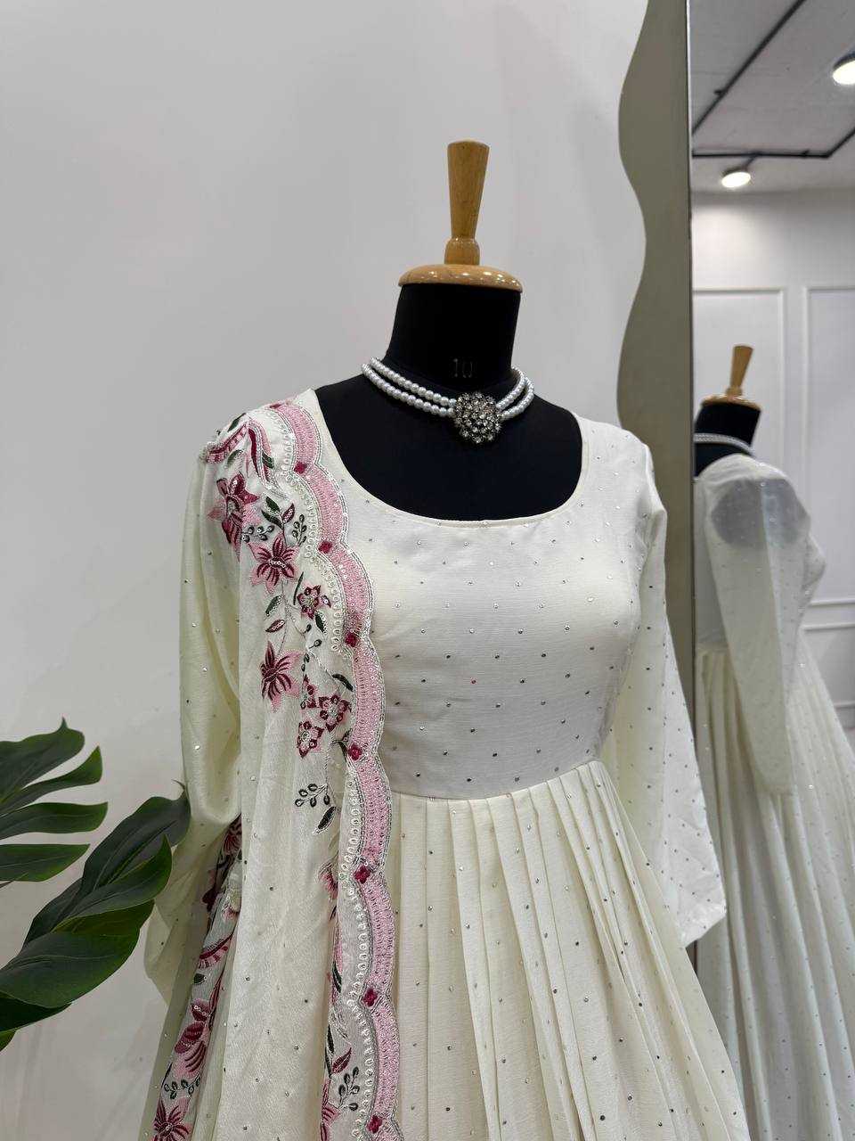 Ynf Chinon Silk RIN162 5873 Gowns Wedding Collections Festive Collections Wholesale Silk Gowns Gown With Dupatta Sequin Gowns Manufacturer