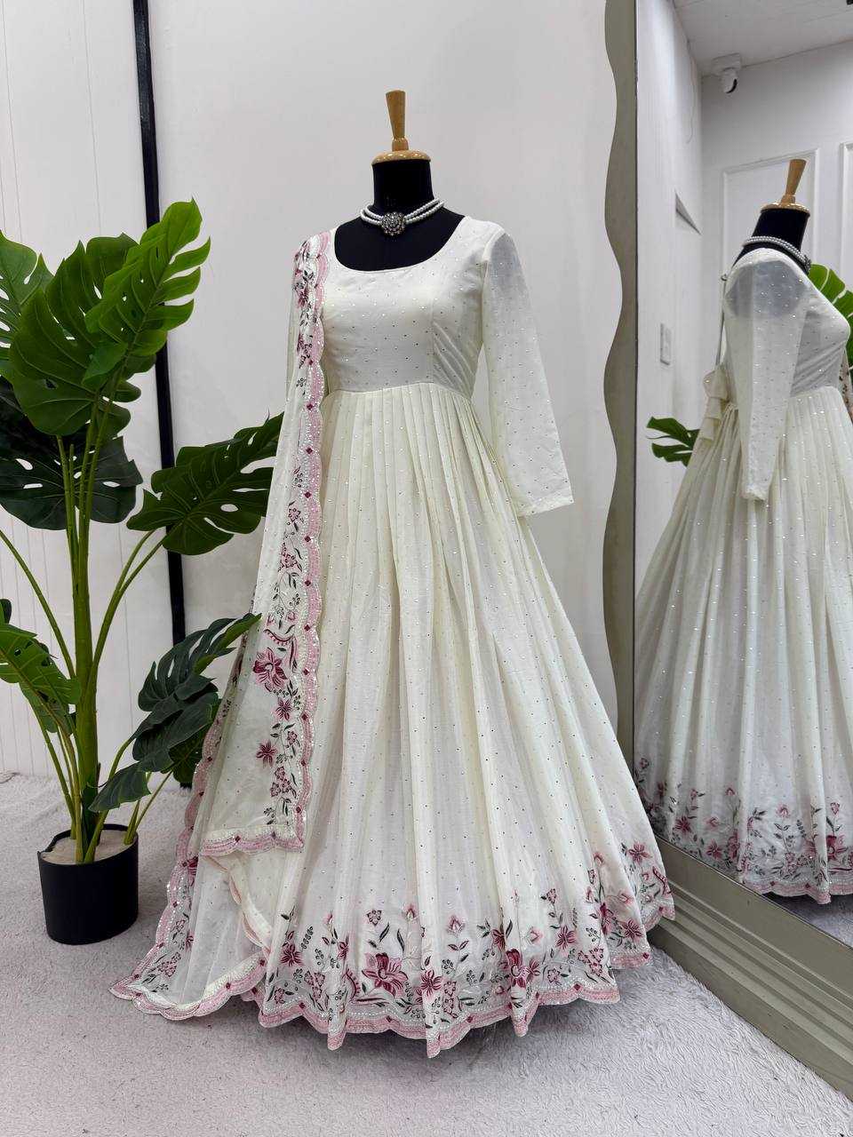 Ynf Chinon Silk RIN162 5873 Gowns Wedding Collections Festive Collections Wholesale Silk Gowns Gown With Dupatta Sequin Gowns Manufacturer