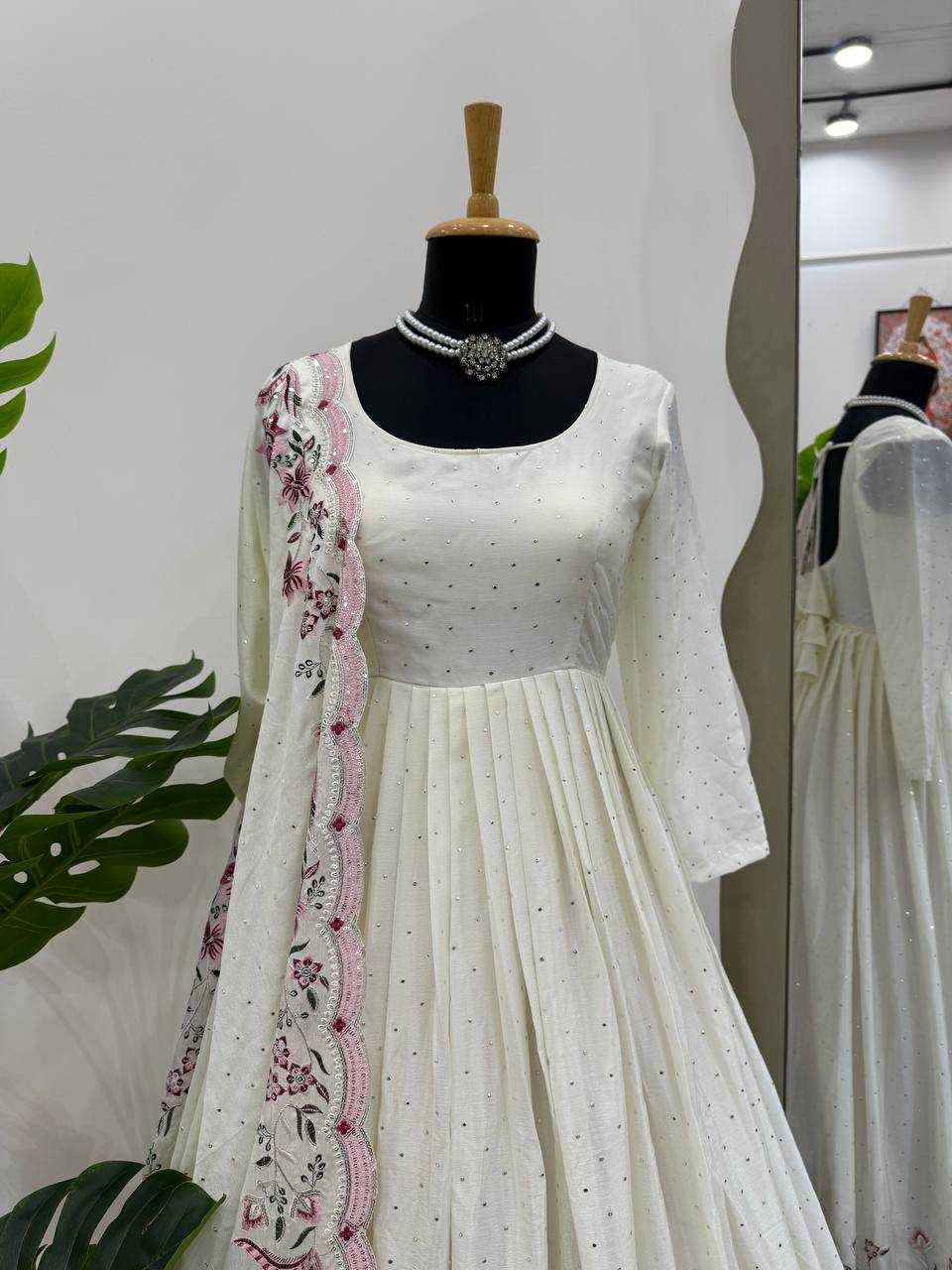 Ynf Chinon Silk RIN162 5873 Gowns Wedding Collections Festive Collections Wholesale Silk Gowns Gown With Dupatta Sequin Gowns Manufacturer