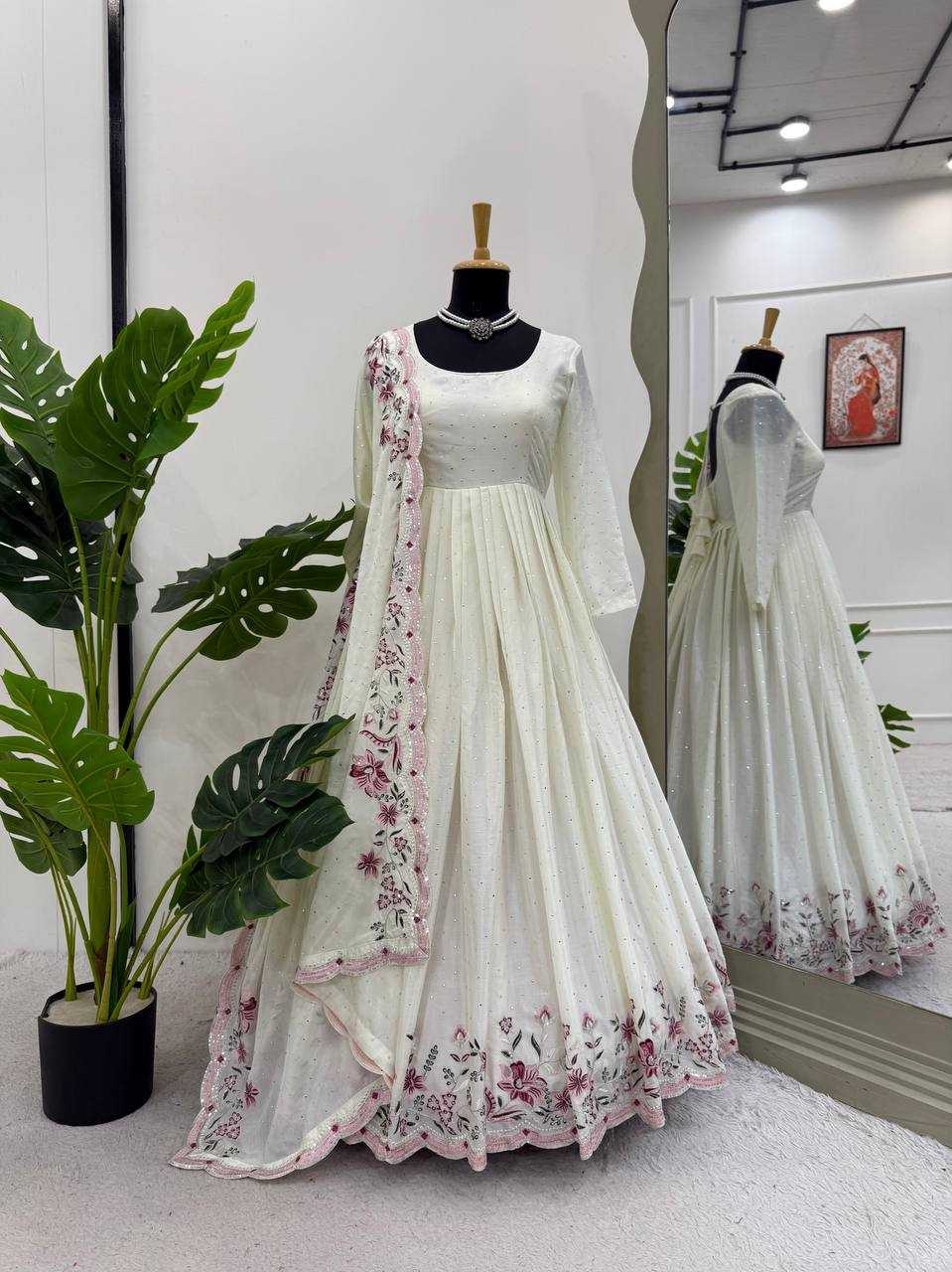 Ynf Chinon Silk RIN162 5873 Gowns Wedding Collections Festive Collections Wholesale Silk Gowns Gown With Dupatta Sequin Gowns Manufacturer