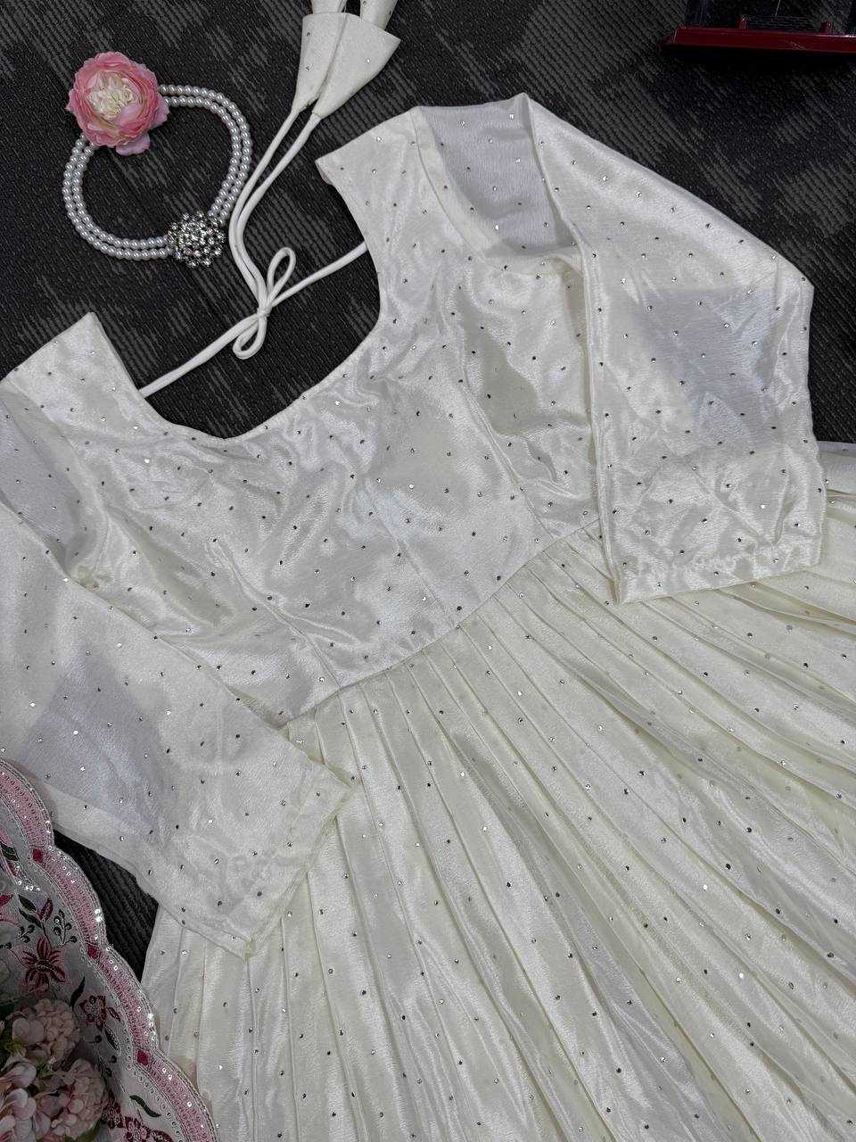 Ynf Chinon Silk RIN162 5873 Gowns Wedding Collections Festive Collections Wholesale Silk Gowns Gown With Dupatta Sequin Gowns Manufacturer
