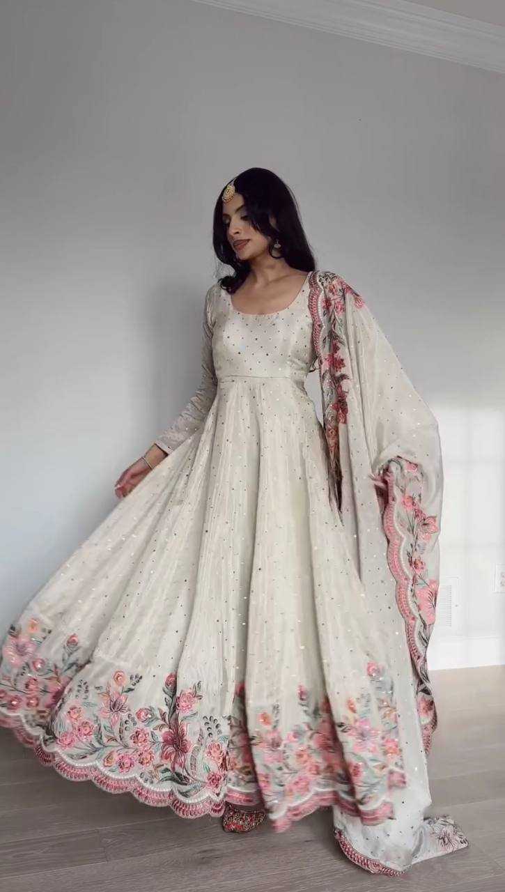 Ynf Chinon Silk RIN162 5873 Gowns Wedding Collections Festive Collections Wholesale Silk Gowns Gown With Dupatta Sequin Gowns Manufacturer