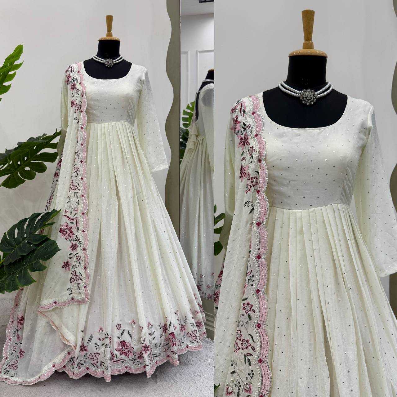 Ynf Chinon Silk RIN162 5873 Gowns Wedding Collections Festive Collections Wholesale Silk Gowns Gown With Dupatta Sequin Gowns Manufacturer