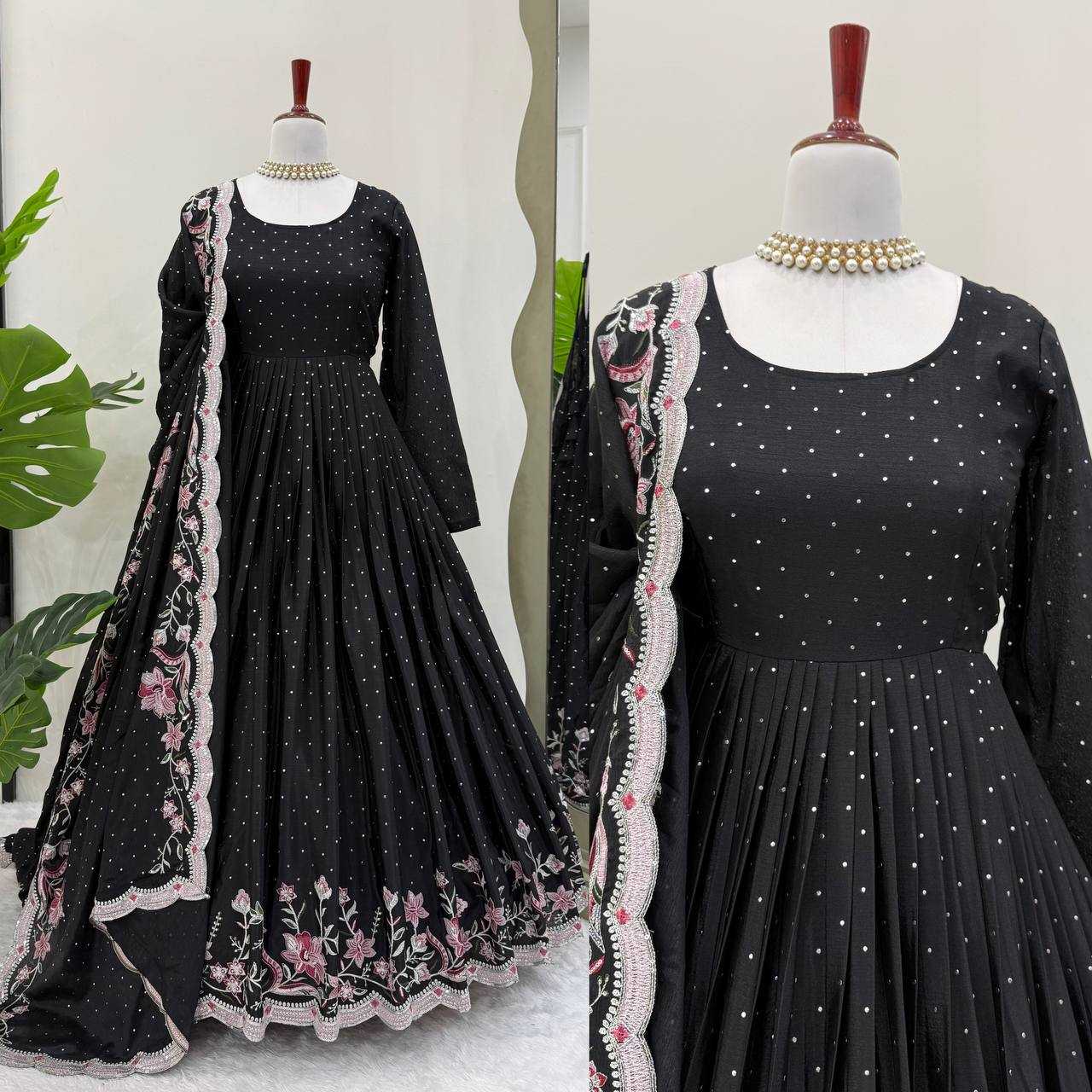 Ynf Chinon Silk RIN162 5873 Gowns Wedding Collections Festive Collections Wholesale Silk Gowns Gown With Dupatta Sequin Gowns Manufacturer