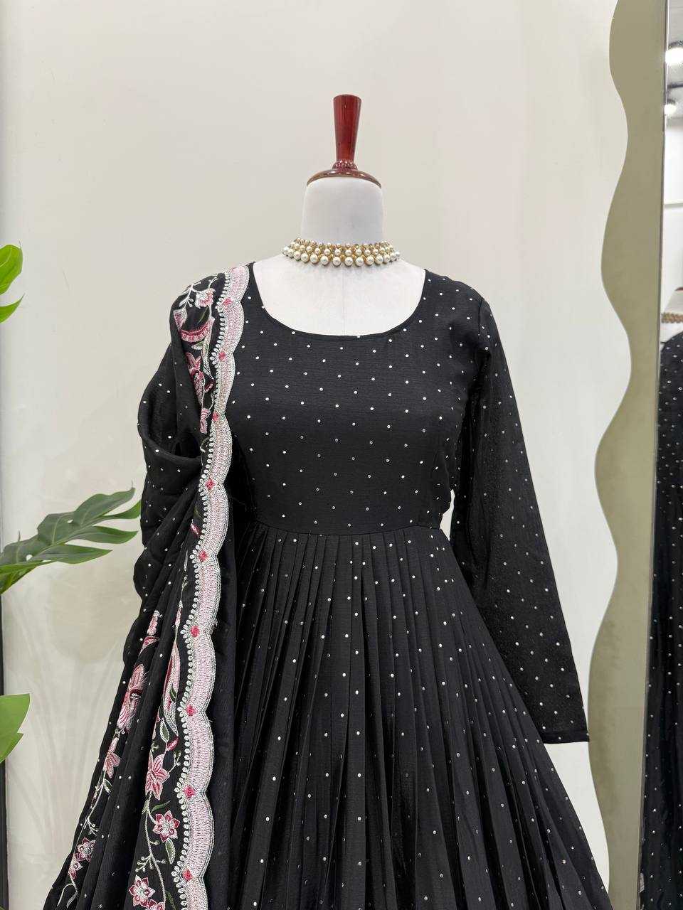Ynf Chinon Silk RIN162 5873 Gowns Wedding Collections Festive Collections Wholesale Silk Gowns Gown With Dupatta Sequin Gowns Manufacturer