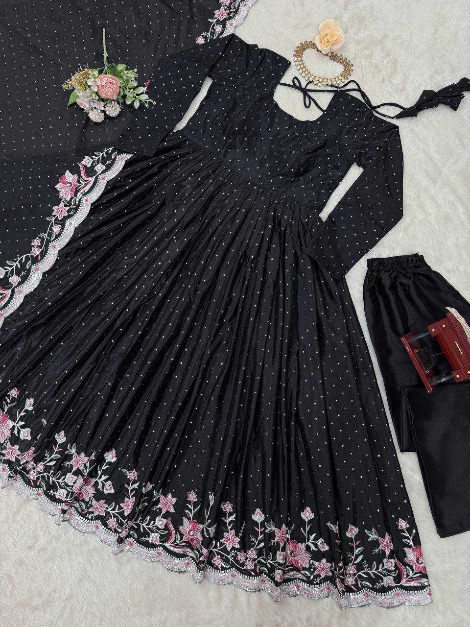 Ynf Chinon Silk RIN162 5873 Gowns Wedding Collections Festive Collections Wholesale Silk Gowns Gown With Dupatta Sequin Gowns Manufacturer