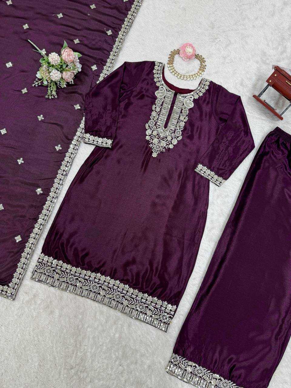 Ynf Chinon Silk RIN162 5887 Suits & Dresses Wholesale Ladies Suits Sharara Salwar Suits Embroidery Suits Party Wear Dresses Manufacturer