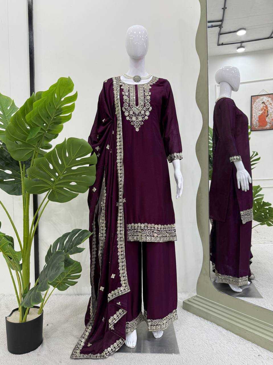 Ynf Chinon Silk RIN162 5887 Suits & Dresses Wholesale Ladies Suits Sharara Salwar Suits Embroidery Suits Party Wear Dresses Manufacturer