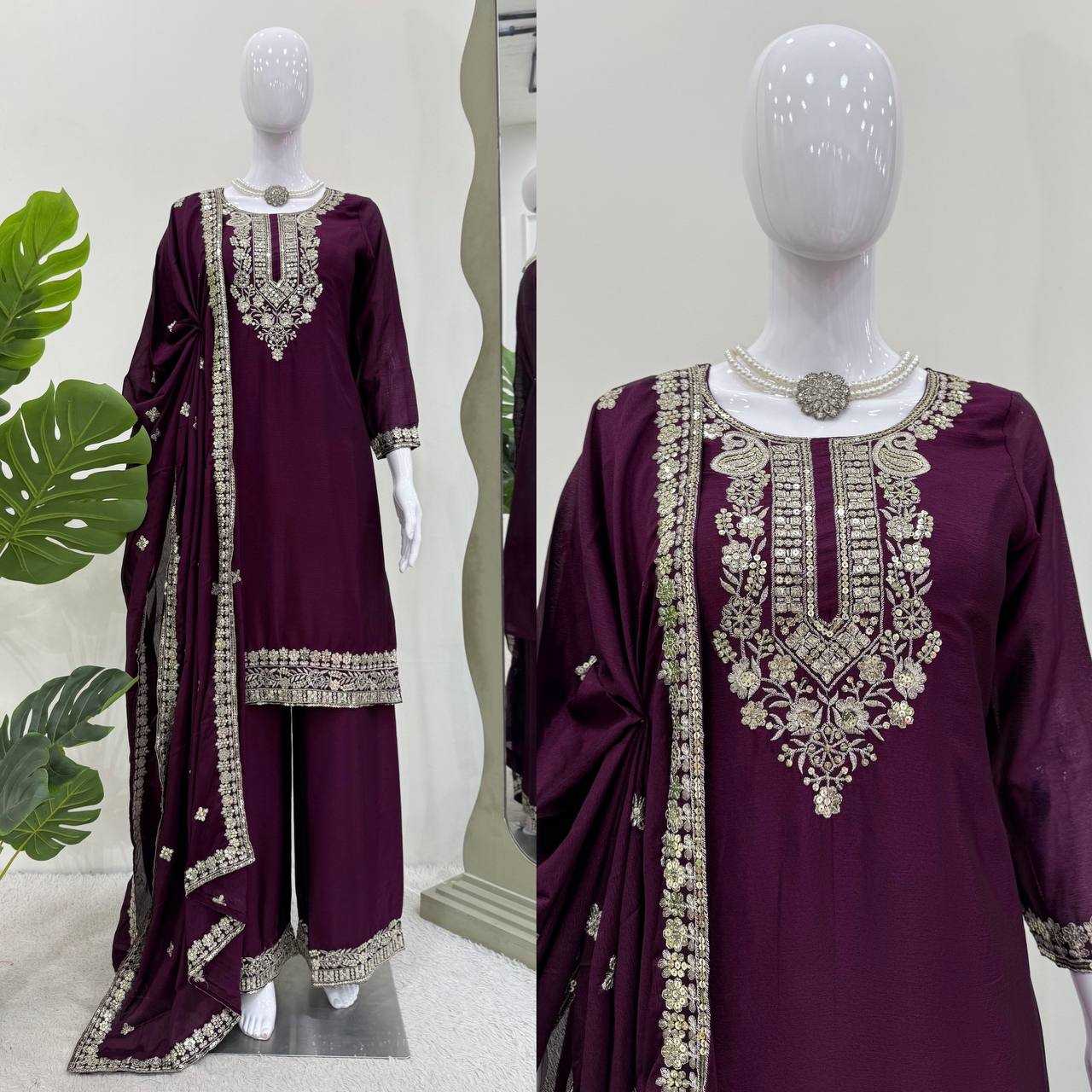 Ynf Chinon Silk RIN162 5887 Suits & Dresses Wholesale Ladies Suits Sharara Salwar Suits Embroidery Suits Party Wear Dresses Manufacturer