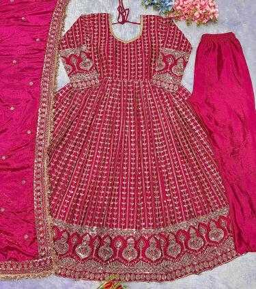 Ynf Chinon Silk RIN222 ELASTIC Gowns Wholesale Embroidery Gowns Silk Gowns Pink Gown Manufacturer