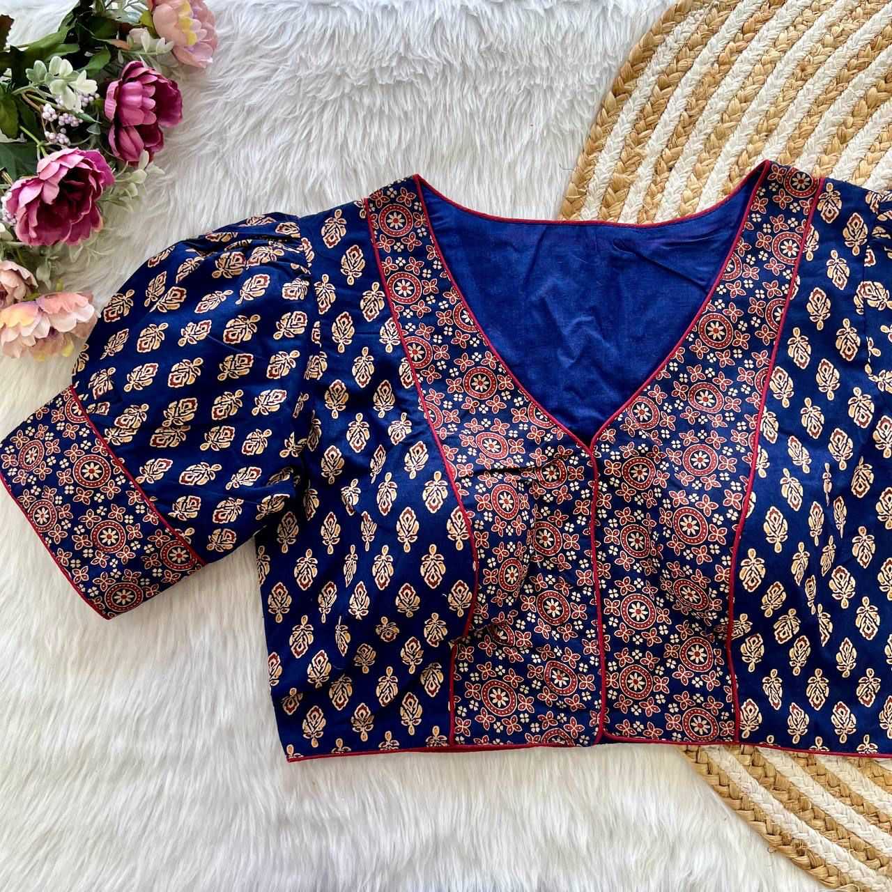 Ynf Cotton Cambric KESH426 AJRAKH PRINT Readymade Blouses Wholesale Printed Blouse Designer Blouse Cotton Blouse Manufacturer