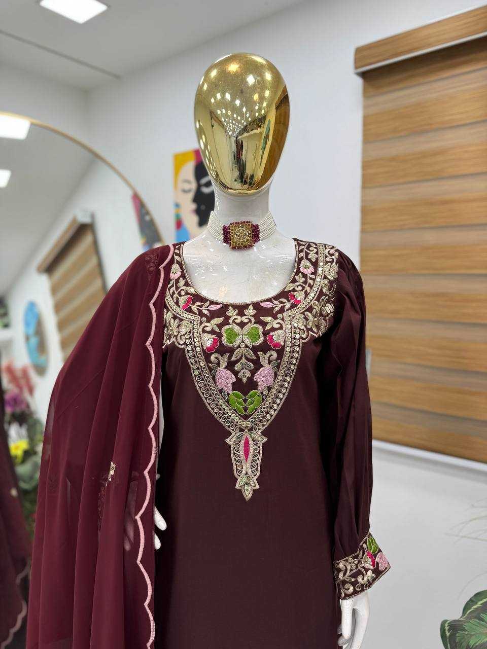 Ynf Cotton KESH158 9283 Suits & Dresses Wedding Collections Festive Collections Wholesale Embroidery Suits Cotton Suits Palazzo Suit Manufacturer