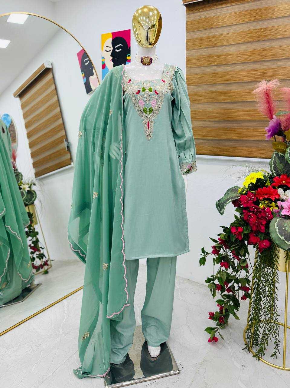 Ynf Cotton KESH158 9283 Suits & Dresses Wedding Collections Festive Collections Wholesale Embroidery Suits Cotton Suits Palazzo Suit Manufacturer