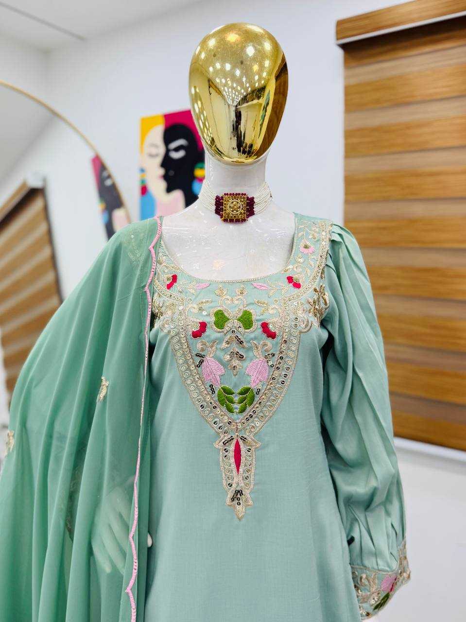 Ynf Cotton KESH158 9283 Suits & Dresses Wedding Collections Festive Collections Wholesale Embroidery Suits Cotton Suits Palazzo Suit Manufacturer