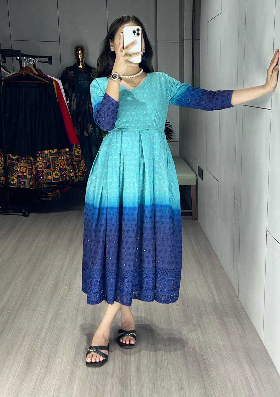 Ynf Cotton RIN119 RAINBOW Kurti Wholesale Chikankari Kurtis Party Wear Gown Style Kurtis Manufacturer