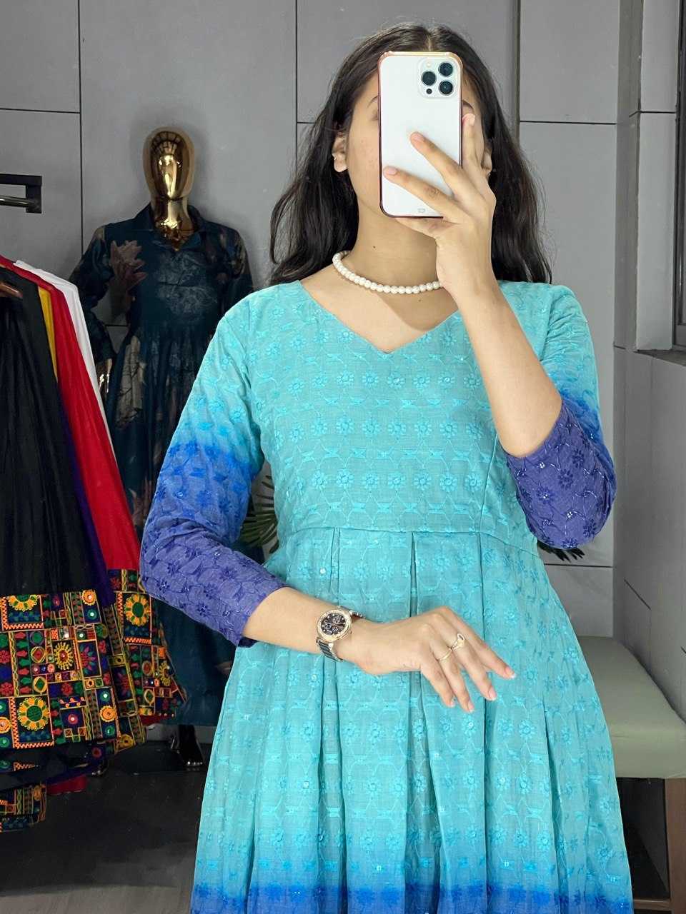 Ynf Cotton RIN119 RAINBOW Kurti Wholesale Chikankari Kurtis Party Wear Gown Style Kurtis Manufacturer