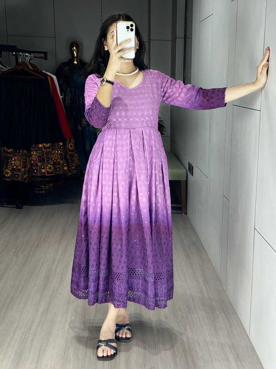 Ynf Cotton RIN119 RAINBOW Kurti Wholesale Chikankari Kurtis Party Wear Gown Style Kurtis Manufacturer