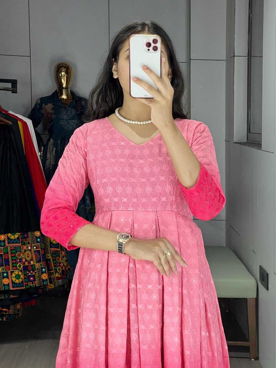 Ynf Cotton RIN119 RAINBOW Kurti Wholesale Chikankari Kurtis Party Wear Gown Style Kurtis Manufacturer